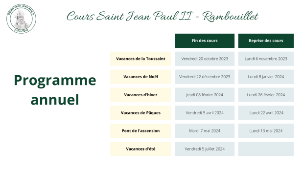 Rentrée 2023-2024 Cours Saint Jean-Paul II